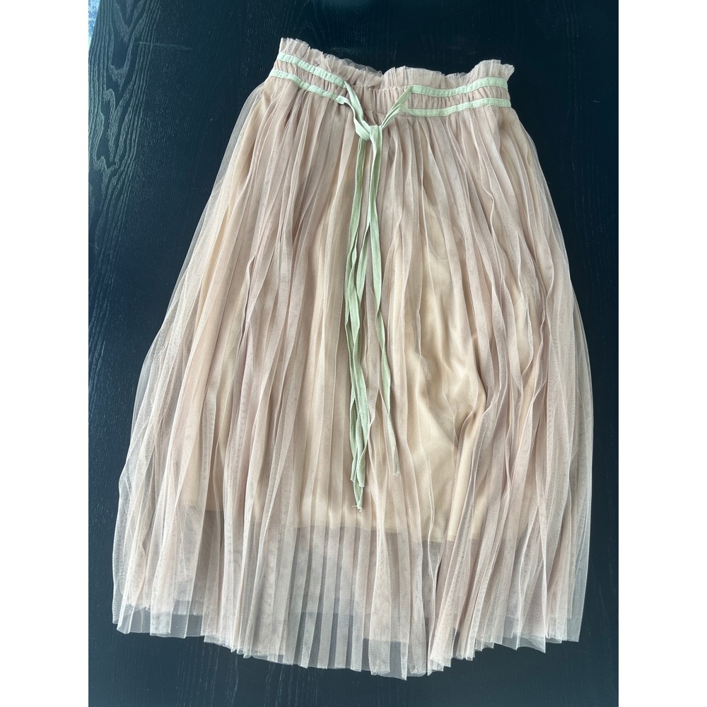 Nearkin Womens Pleated Tulle Midi Skirt Blush Pink Mesh Ruffle Waist NWT Large